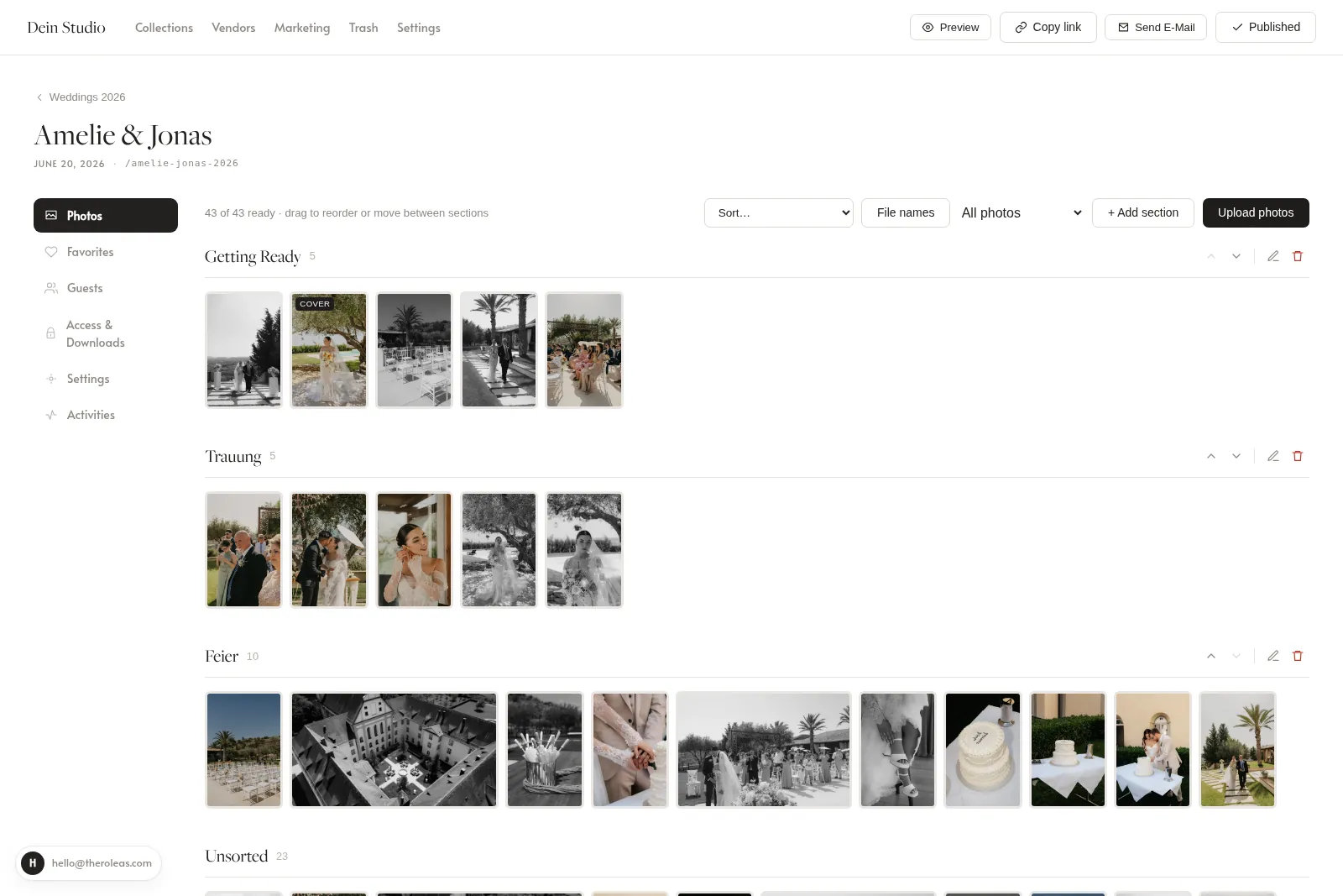 Der Galerie-Editor mit vielen Fotos in Abschnitten